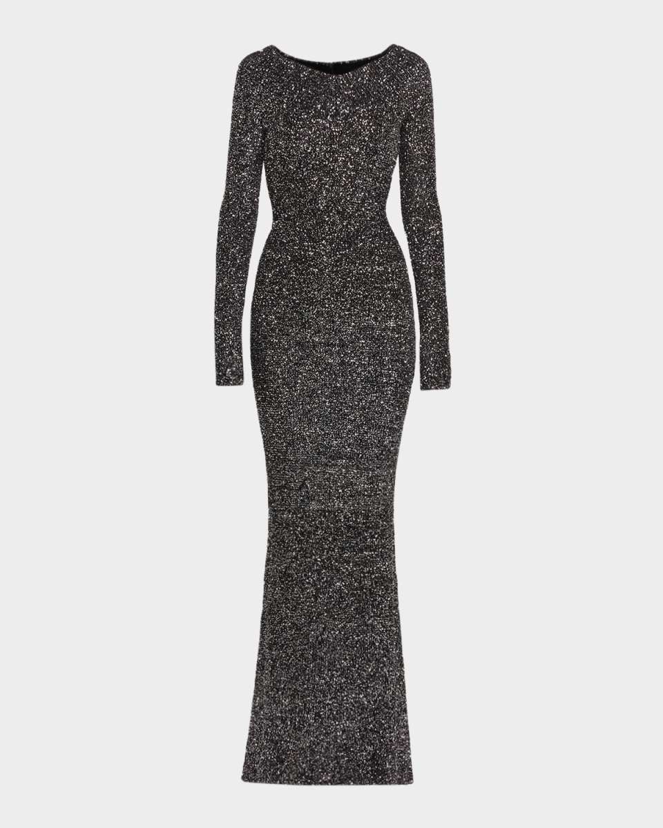 Paillette Knit Off-The-Shoulder Gown